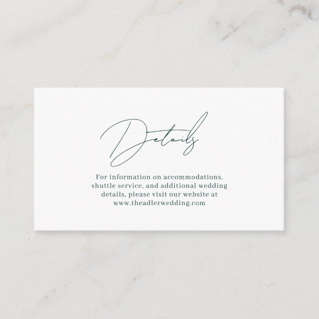 Modern Minimalist Dark Green Ocean Wedding Details Enclosure Card (Front)