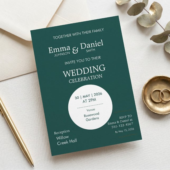 Modern Minimalist Dark Green Wedding Invitation (Creator Uploaded)