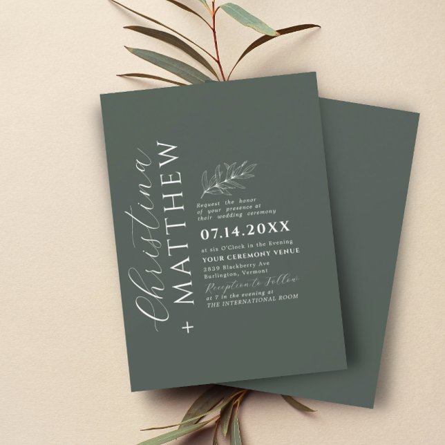 Modern Minimalist Dark Green Wedding Invitation (Creator Uploaded)