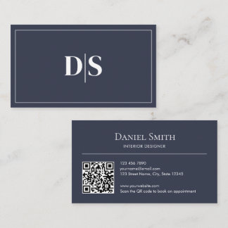 Modern Minimalist Dark Grey White Initials QR Code Business Card