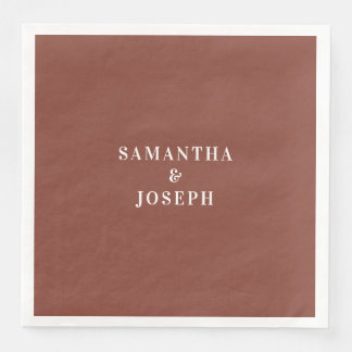 Modern Minimalist Dark Terracotta & White Wedding Napkin