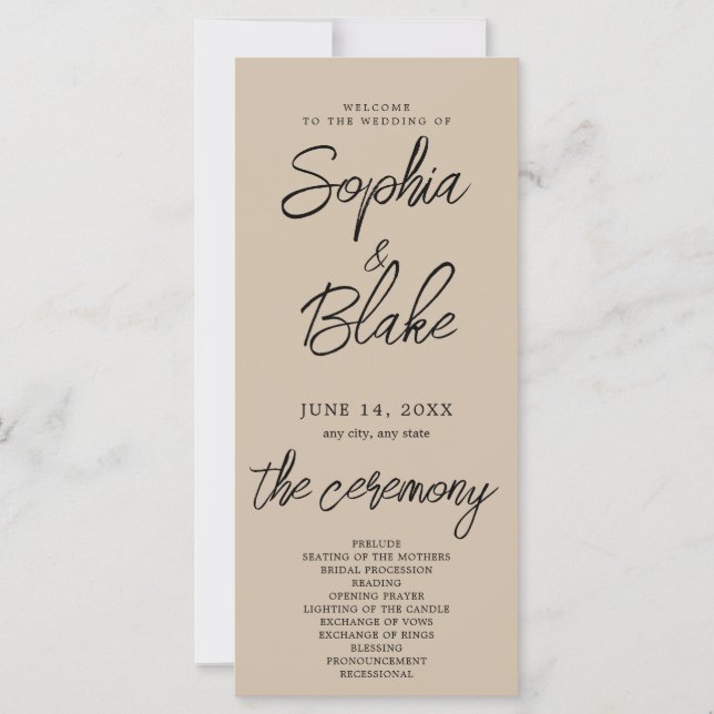 Modern Minimalist Dark Vanilla Wedding Program (Front)