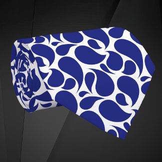 Modern Minimalist Deep Blue and White Paisley Tie