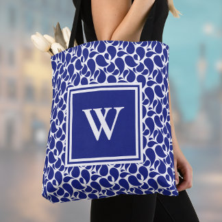 Modern Minimalist Deep Blue and White Paisley Tote Bag