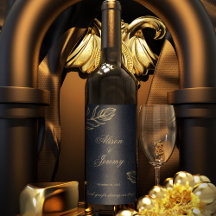 Modern Minimalist Deep Blue & Gold Botanical Bloom