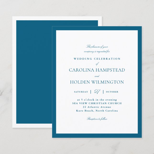 Modern Minimalist Deep Blue White Elegant Wedding (Front/Back)