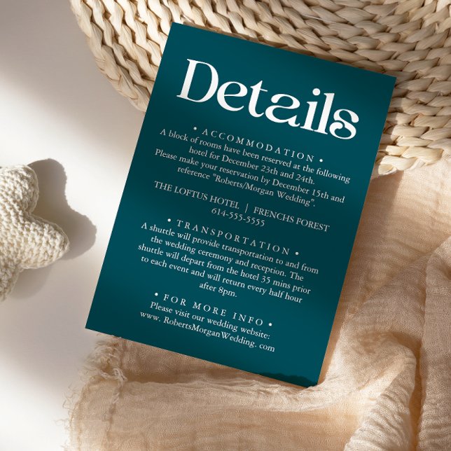 Modern Minimalist Deep Teal Wedding Details Enclosure Card (Creator Uploaded)