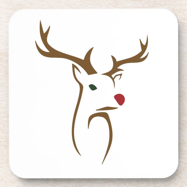 Modern Minimalist Deer Line Art Christmas Coaster (Front)