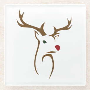 Modern Minimalist Deer Line Art Christmas Glass Coaster