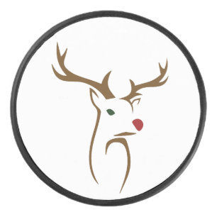 Modern Minimalist Deer Line Art Christmas Hockey Puck