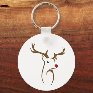 Modern Minimalist Deer Line Art Christmas Key Ring