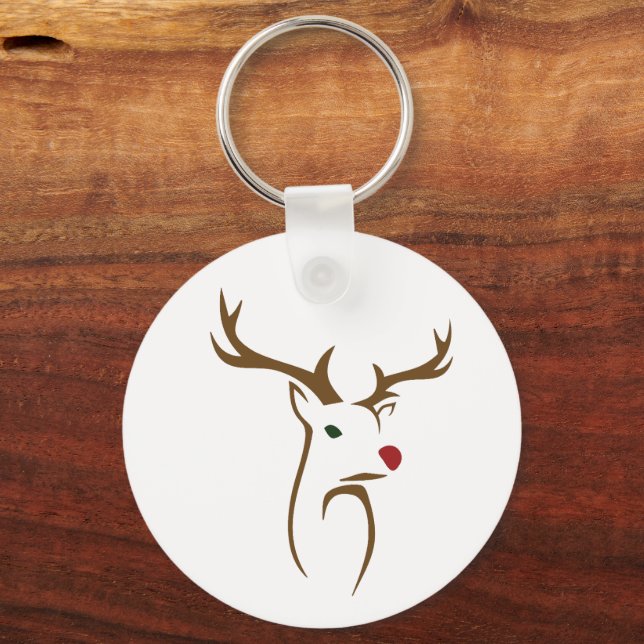 Modern Minimalist Deer Line Art Christmas Key Ring (Front)