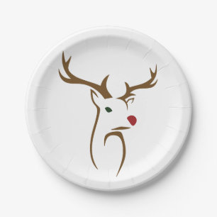 Modern Minimalist Deer Line Art Christmas Paper Plate