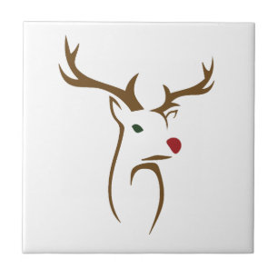 Modern Minimalist Deer Line Art Christmas Tile