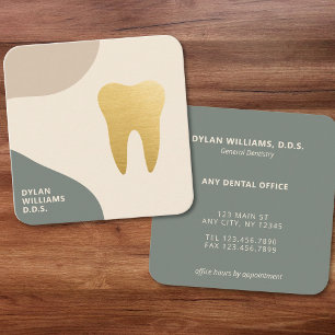 Modern Minimalist Dental Faux Gold Tooth Green Square Business Card