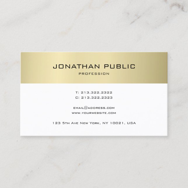 Modern Minimalist Design Gold Look Plain Trendy Business Card (Front)