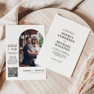 Modern Minimalist Details RSVP QR Photo Wedding Invitation