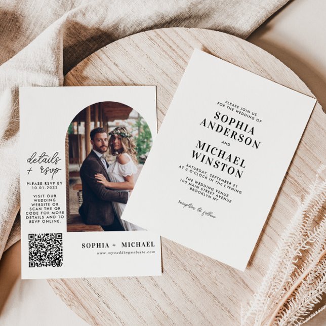 Modern Minimalist Details RSVP QR Photo Wedding Invitation (Creator Uploaded)