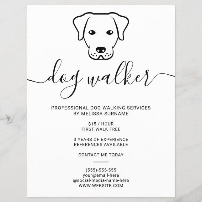 Modern Minimalist Dog Line Art Design - Dog Walker Flyer (Front)