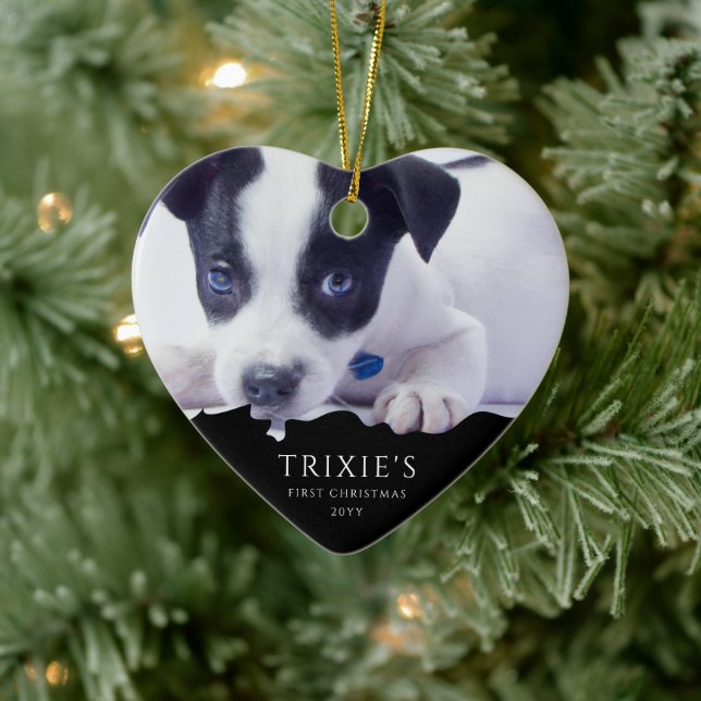 Modern Minimalist Dog's First Christmas Photo Ceramic Tree Decoration (Tree)