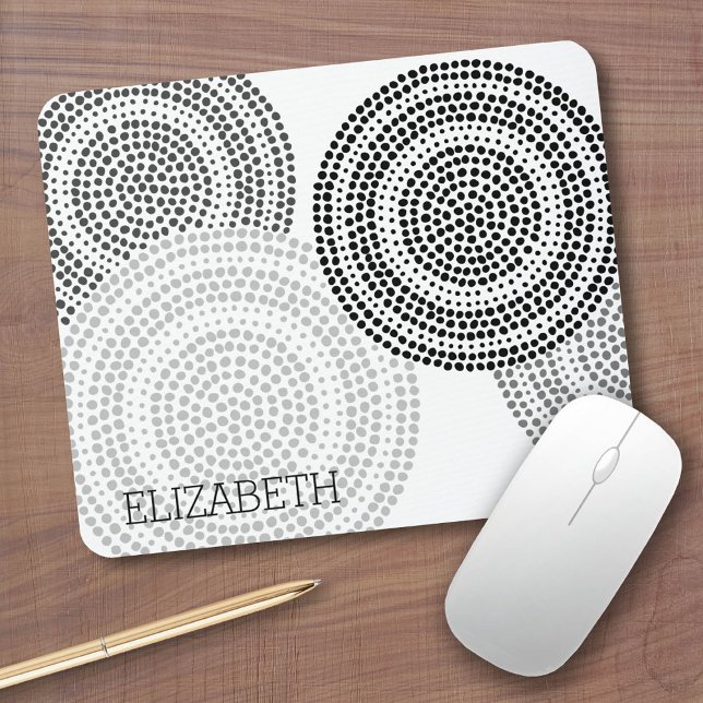 Modern Minimalist Dot Geometric Circle Black Grey Mouse Pad (Custom Mousepad)