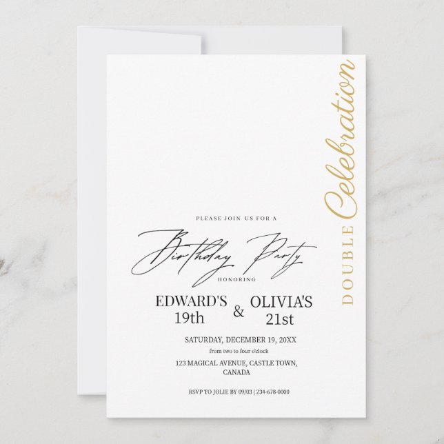 Modern Minimalist Double Celebration Birthday  Invitation (Front)