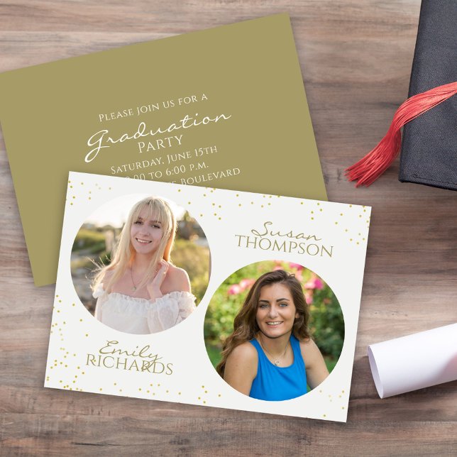 Modern Minimalist Double Graduation Party Gold Invitation (Graduation double party invitation, )