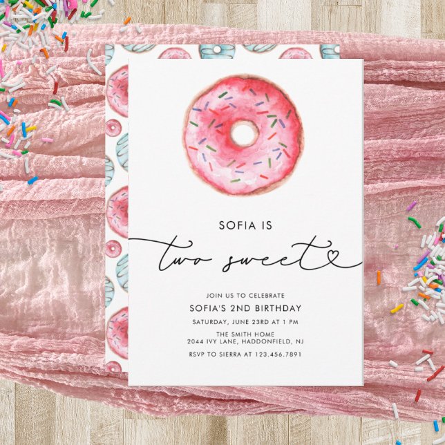 Modern Minimalist Doughnut Two Sweet Birthday Invitation (Creator Uploaded)