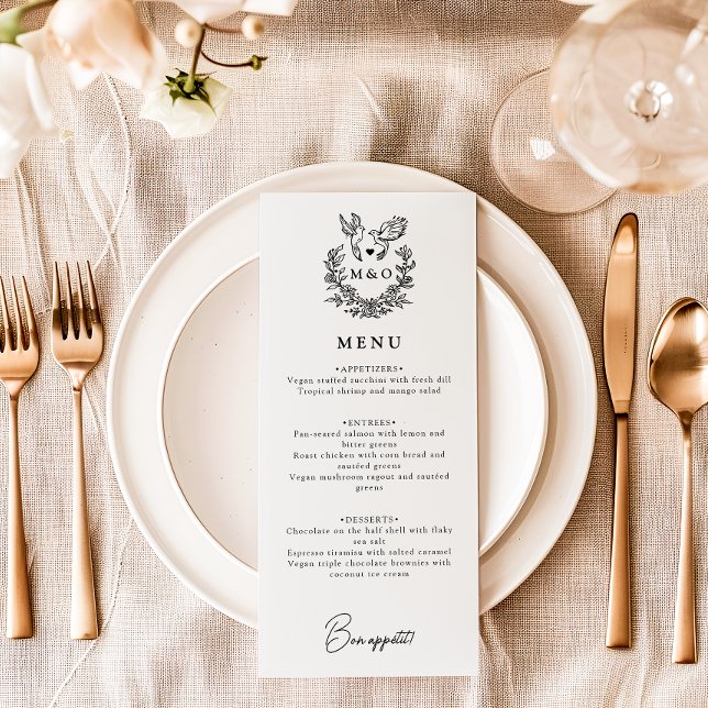 Modern Minimalist Doves Elegant Script Wedding Menu (Creator Uploaded)