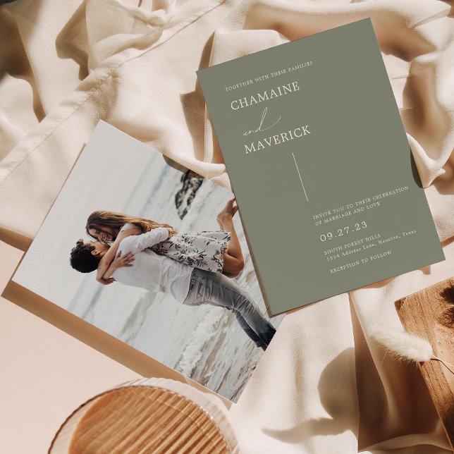 Modern Minimalist Dreamy Script Sage Green Wedding Invitation (Creator Uploaded)
