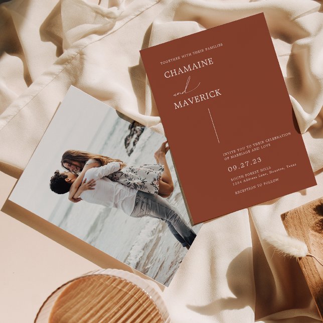 Modern Minimalist Dreamy Script Terracotta Wedding Invitation (Creator Uploaded)