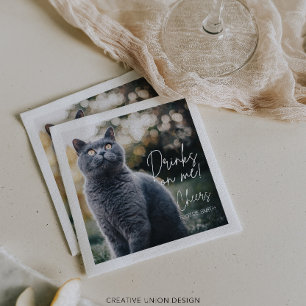 Modern Minimalist Drinks On Me Photo Pet Wedding Napkin