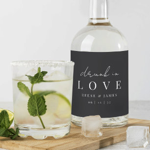 Modern Minimalist "Drunk In Love" Wedding Liquor Bottle Label