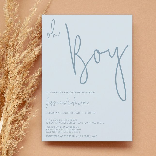 Modern Minimalist Dusty Blue Boy Baby Shower Invitation (Creator Uploaded)