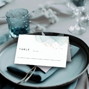 Modern Minimalist Dusty Blue Gold Beach Wedding Place Card