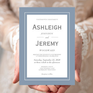 Modern Minimalist Dusty Blue Grey Wedding Invitation