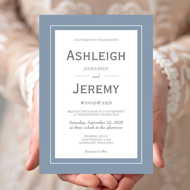 Modern Minimalist Dusty Blue Grey Wedding Invitation (Creator Uploaded)