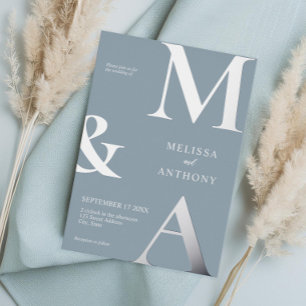 Modern Minimalist Dusty Blue Monogram Wedding