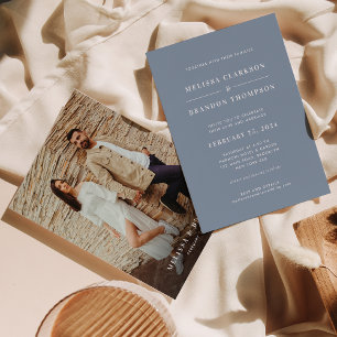 Modern Minimalist Dusty Blue Photo Wedding  Invitation