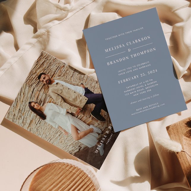 Modern Minimalist Dusty Blue Photo Wedding  Invitation (Creator Uploaded)