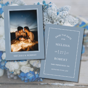 Modern Minimalist Dusty Blue Photo Wedding Save The Date