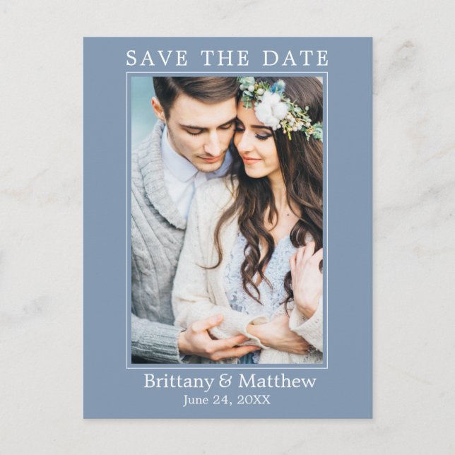 Modern Minimalist Dusty Blue Save the Date Postcard (Front)