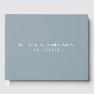 Modern Minimalist Dusty Blue Simple Wedding Guest Book