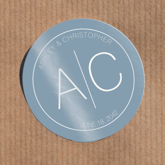Modern Minimalist Dusty Blue Wedding Classic Round Sticker (Creator Uploaded)