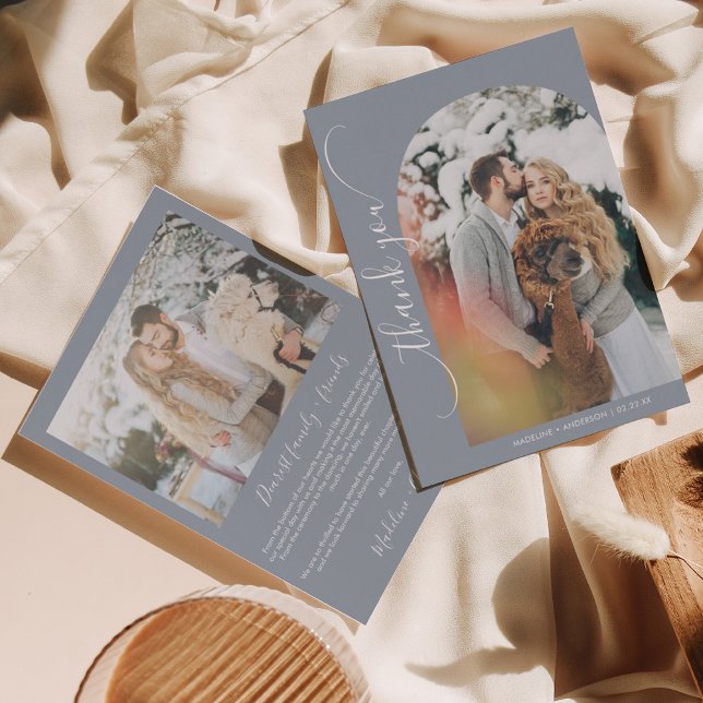 Modern Minimalist Dusty Blue Wedding photo Thank You Card (Creator Uploaded)