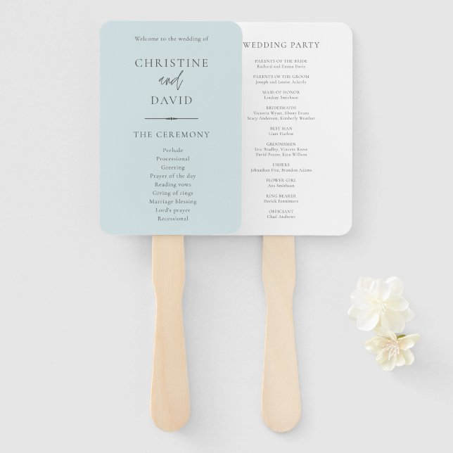 Modern Minimalist Dusty Blue Wedding Programs Hand Fan (Front and Back)