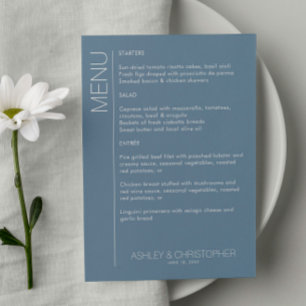 Modern Minimalist Dusty Blue Wedding Reception Menu