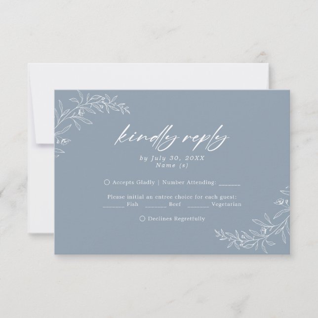 Modern Minimalist Dusty Blue Wedding RSVP Card (Front)