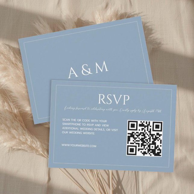 Modern minimalist dusty blue wedding  RSVP card (Creator Uploaded)