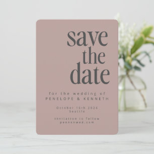 Modern Minimalist Dusty Mauve Simple Bold Wedding Save The Date